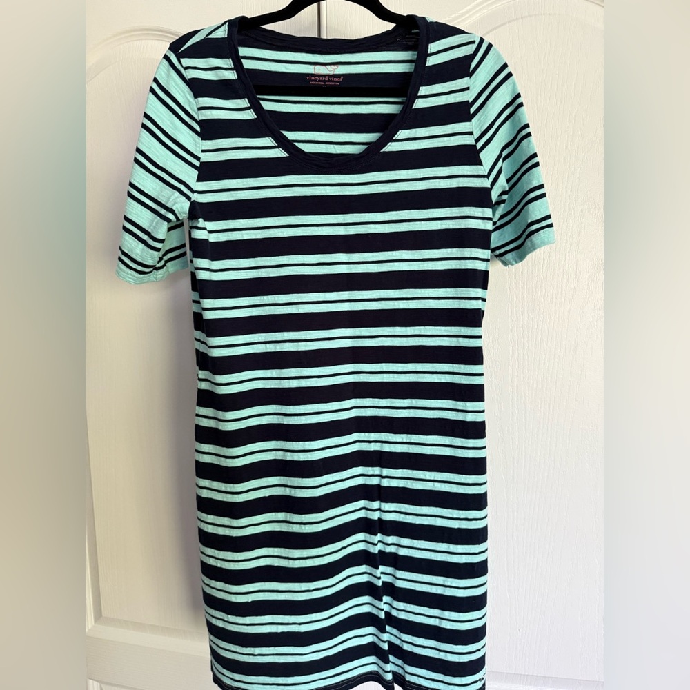 Vineyard Vines Navy and Light Green Striped Shirt Dress